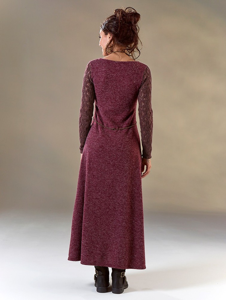 Sukienka Toonzshop Melisandre Crochet Long Sleeve Long Sweater Dress Damskie Wine | PCBNY-6312