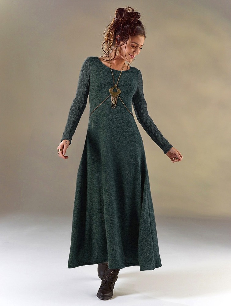 Sukienka Toonzshop Melisandre Crochet Long Sleeve Long Sweater Dress Damskie Niebieskie | OLDUW-4029