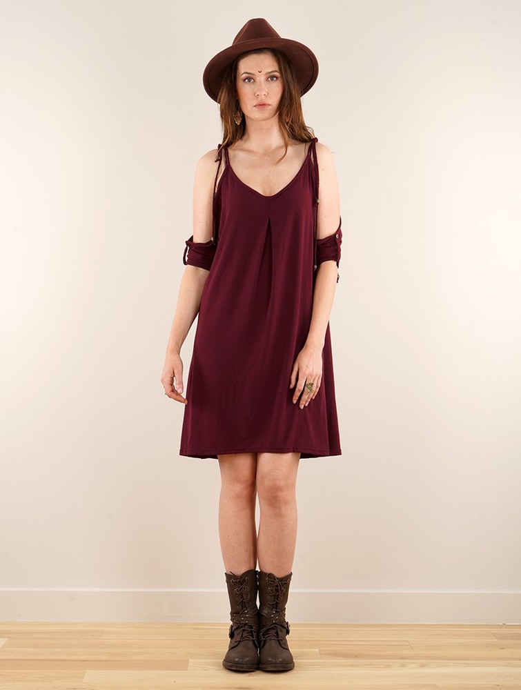 Sukienka Toonzshop Narasimhäa Bare Shoulders Dress Damskie Wine | PSOEV-7062