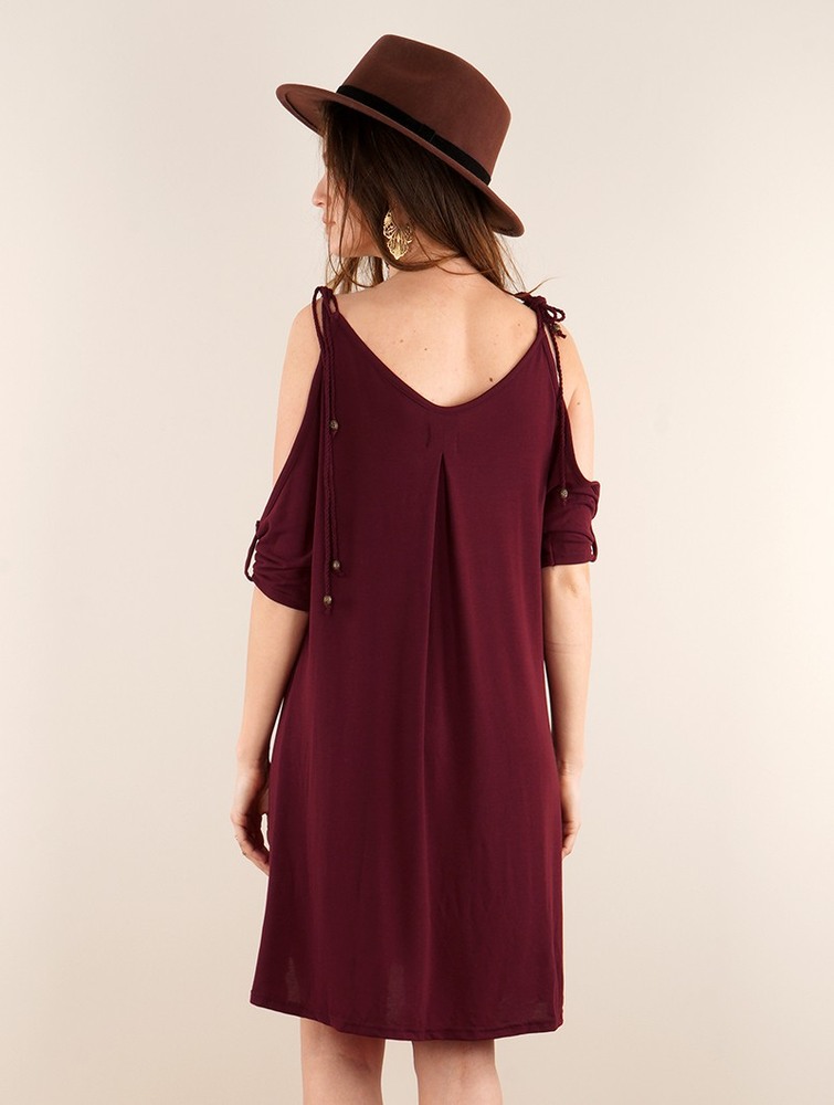 Sukienka Toonzshop Narasimhäa Bare Shoulders Dress Damskie Wine | PSOEV-7062