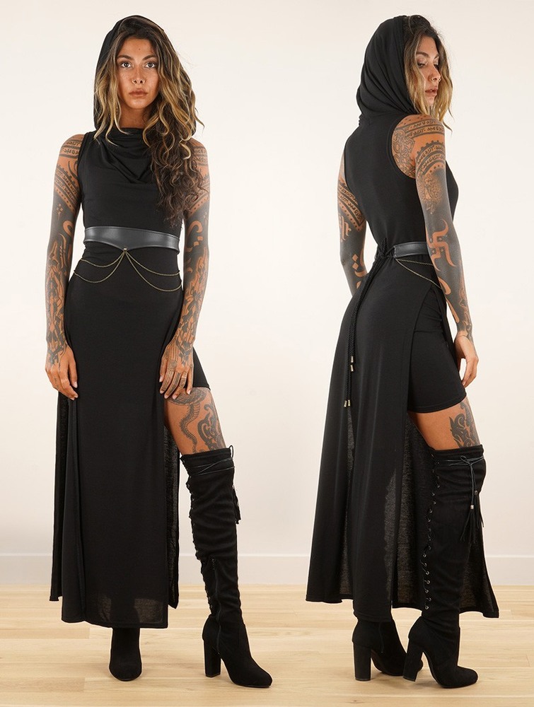 Sukienka Toonzshop Nephilim Long Slit Dress Damskie Czarne | MVCQJ-6051