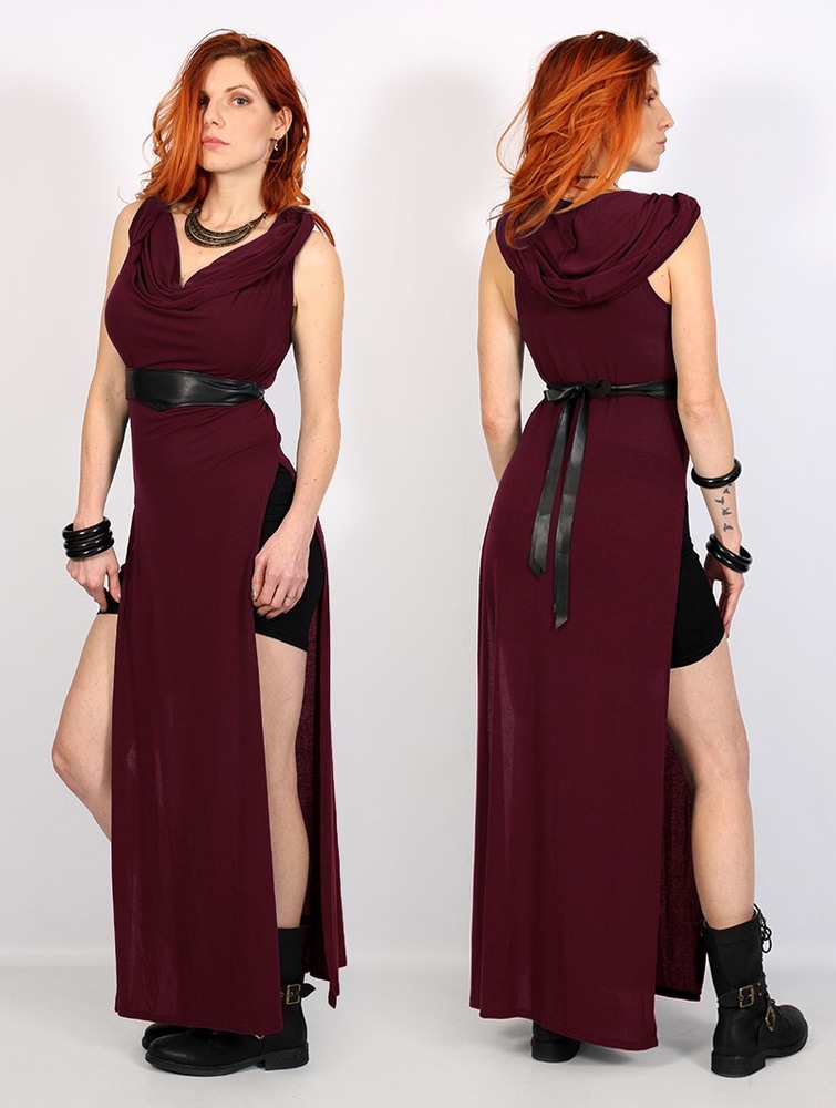 Sukienka Toonzshop Nephilim Long Slit Dress Damskie Wine | BDMCP-9307