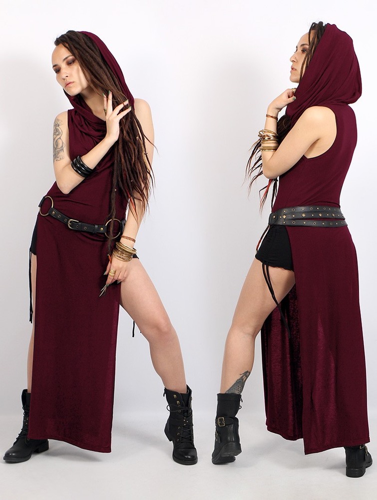 Sukienka Toonzshop Nephilim Long Slit Dress Damskie Wine | BDMCP-9307