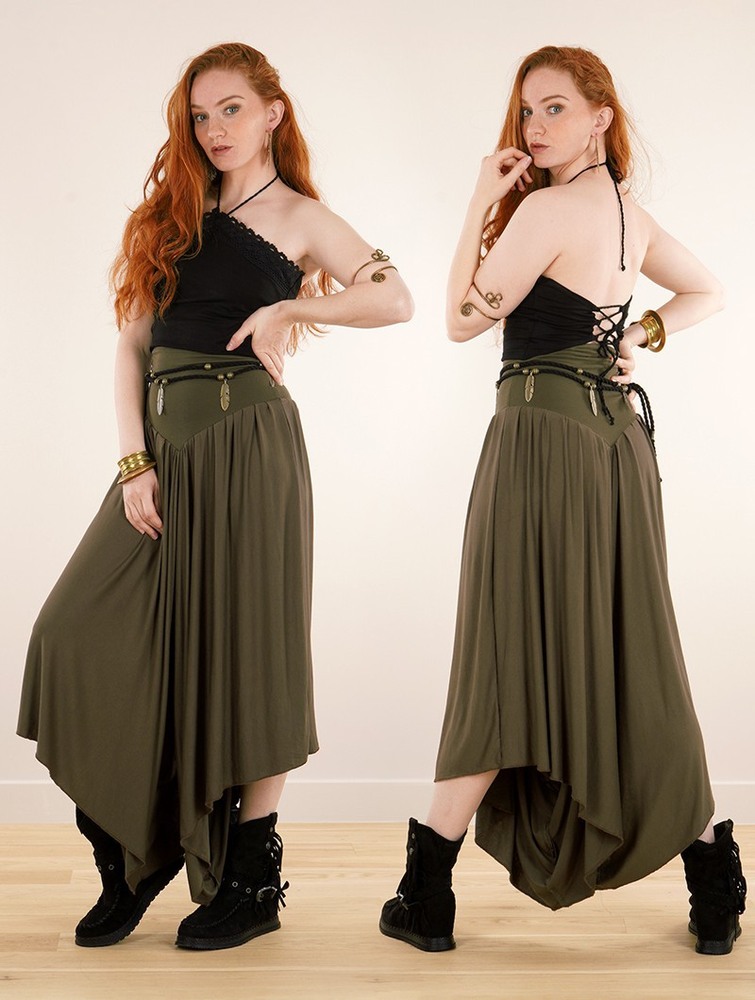 Sukienka Toonzshop Shojo Skirted Harem Pant 2in1 Dress Damskie Khaki | HNLMU-4263