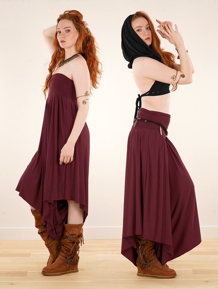 Sukienka Toonzshop Shojo Skirted Harem Pant 2in1 Dress Damskie Wine | AGVKO-1905