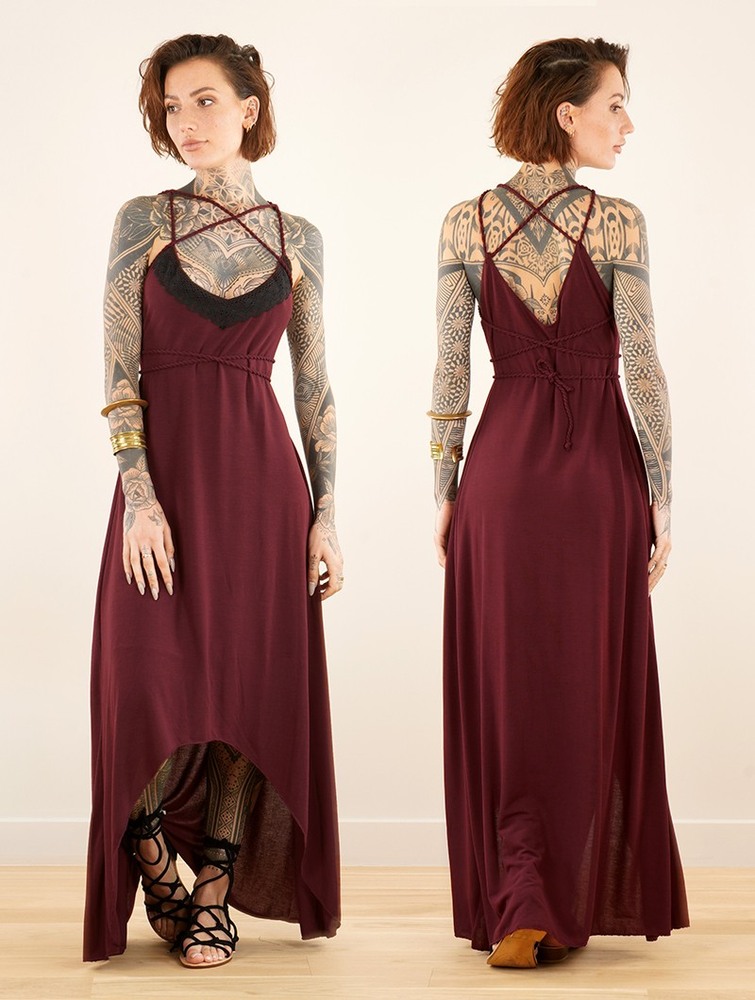 Sukienka Toonzshop Topäaz Loose Strappy Long Dress Damskie Wine | ERFVX-0245