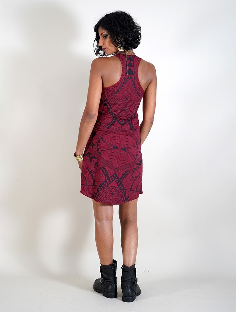 Sukienka Toonzshop Vairë Africa Printed Sleeveless Short Dress Damskie Wine | TJRLM-3478