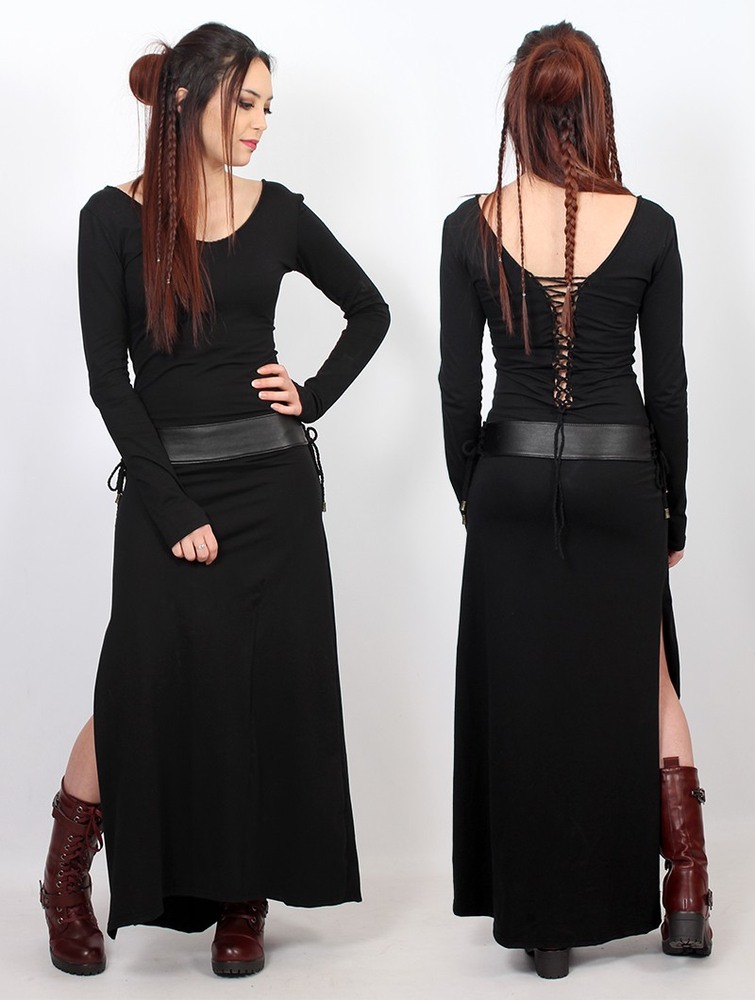 Sukienka Toonzshop Valkyrie Lace-up Split Long Dress Damskie Czarne | YJVDB-9476