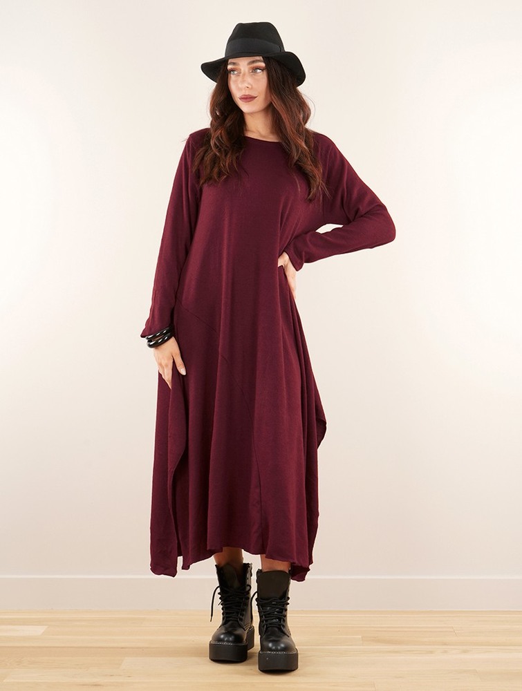 Sukienka Toonzshop Wasilah Long Sweater Dress Damskie Wine | NZGSR-4703