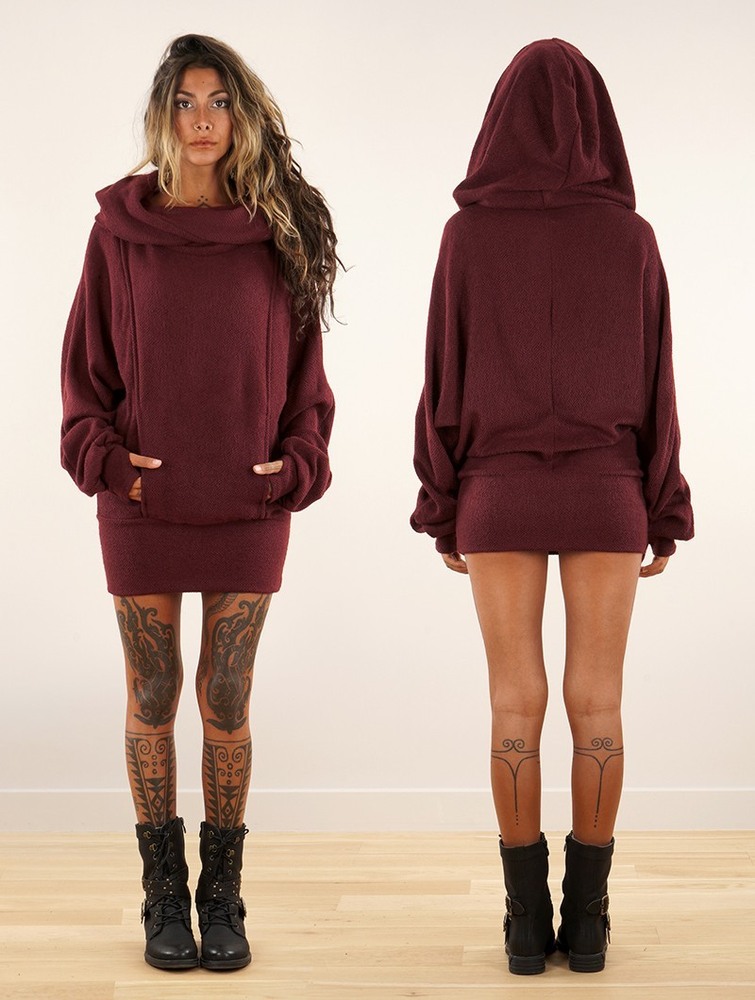 Sweter Toonzshop Helixx Retractable Hooded Long Sweater Damskie Wine | UZLND-7908