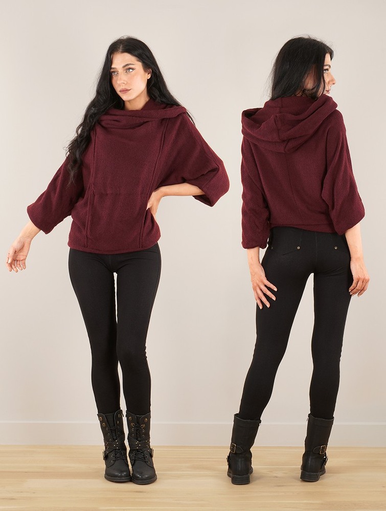 Sweter Toonzshop Helixx Retractable Hooded Long Sweater Damskie Wine | UZLND-7908