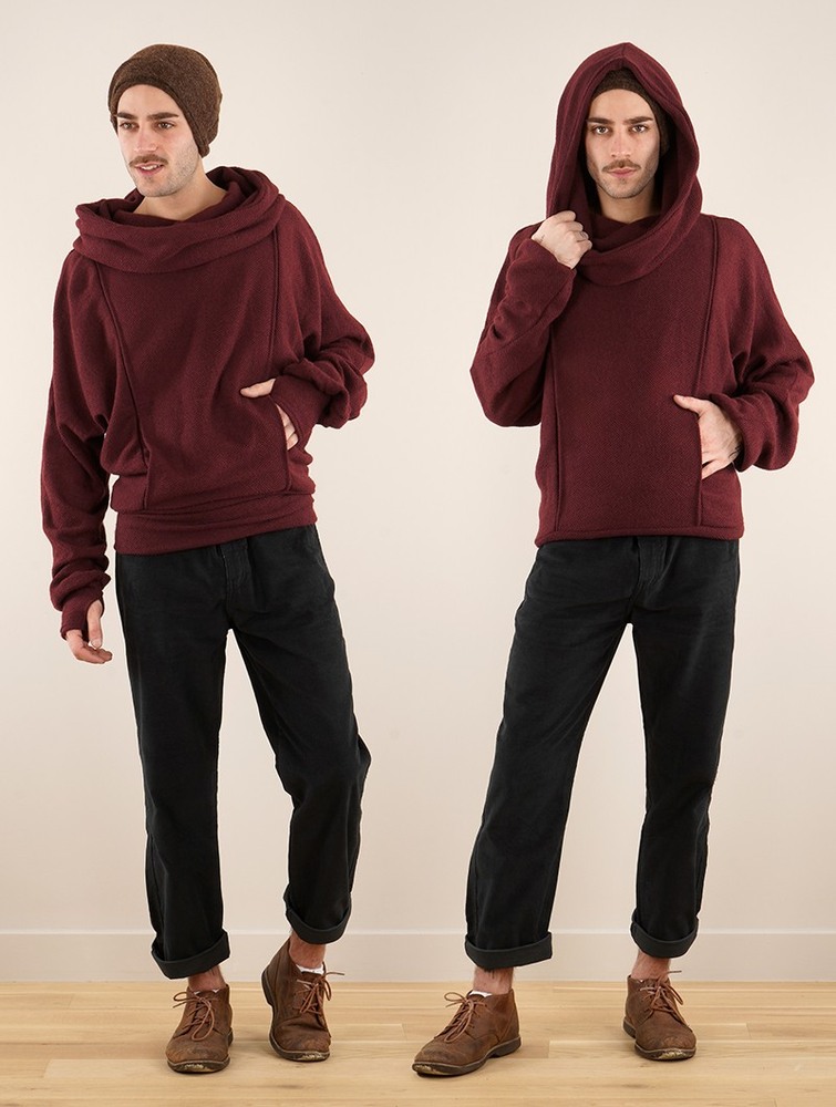 Sweter Toonzshop Helixx Retractable Hooded Long Sweater Damskie Wine | UZLND-7908