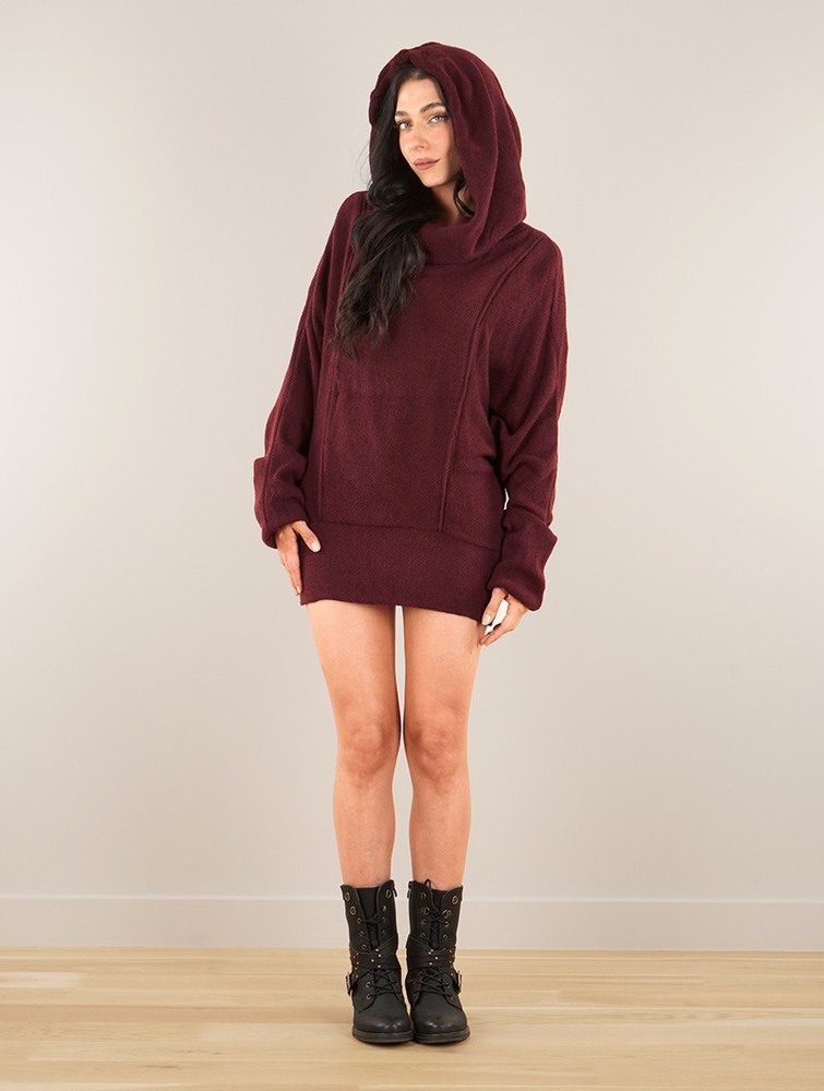 Sweter Toonzshop Helixx Retractable Hooded Long Sweater Damskie Wine | UZLND-7908