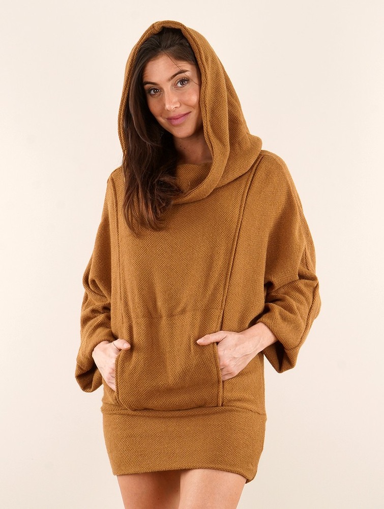 Sweter Toonzshop Helixx Retractable Hooded Long Sweater Damskie Rusty | WKQEF-0321