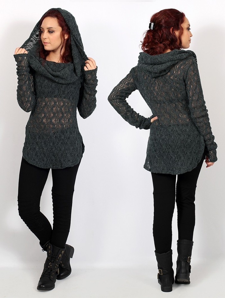 Sweter Toonzshop Hookäa Crochet Sweater Damskie Szare | DZVFM-8941