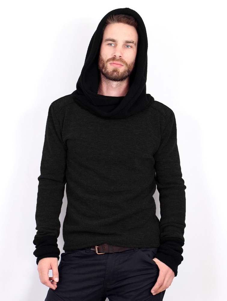 Sweter Toonzshop Nemöo Big Collar Hooded Sweater Męskie Czarne | PDJKI-1678