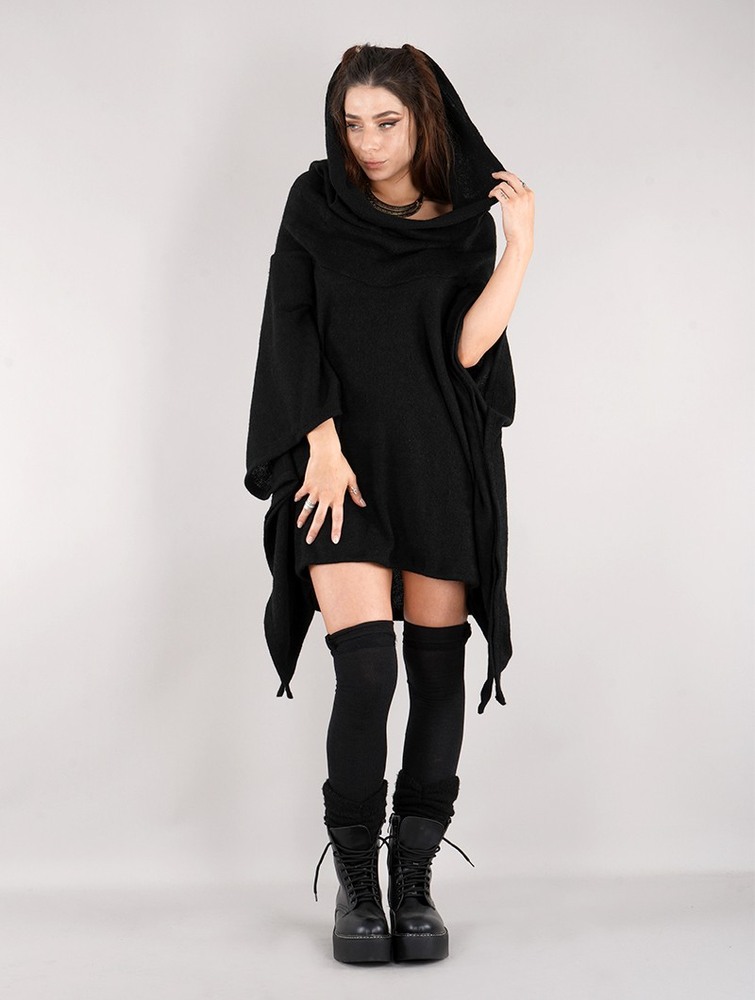 Sweter Toonzshop Nethmi Hooded Long Sweater Damskie Czarne | MYSAL-4723