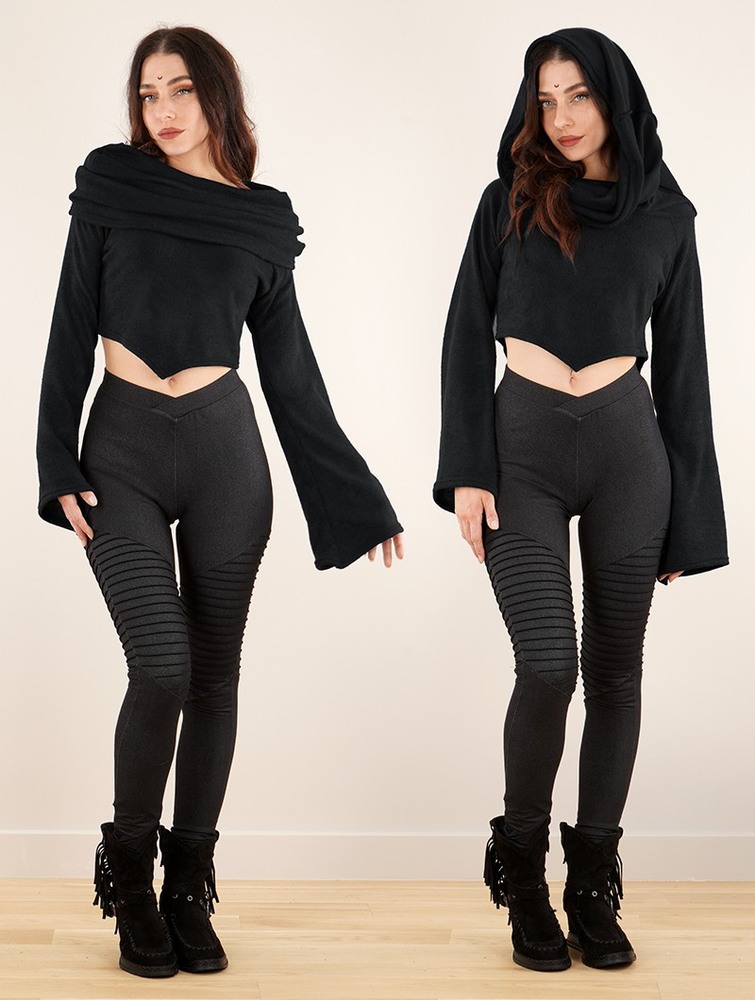 Sweter Toonzshop Obsidian Flared Sleeve Crop Sweater Damskie Czarne | OCXTB-8907