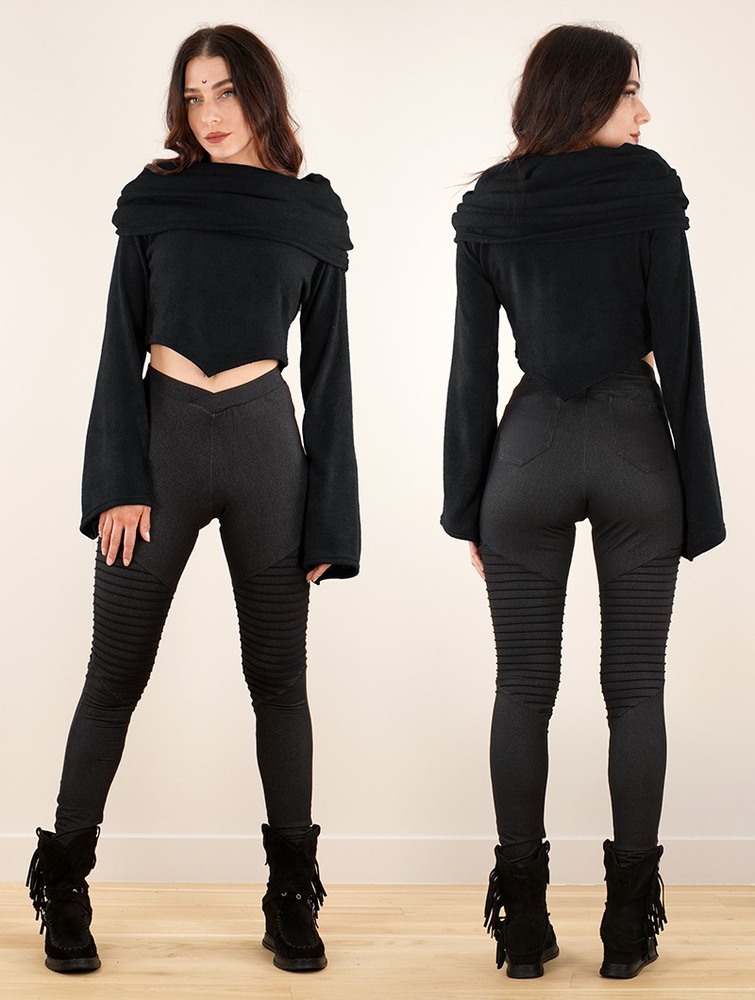 Sweter Toonzshop Obsidian Flared Sleeve Crop Sweater Damskie Czarne | OCXTB-8907