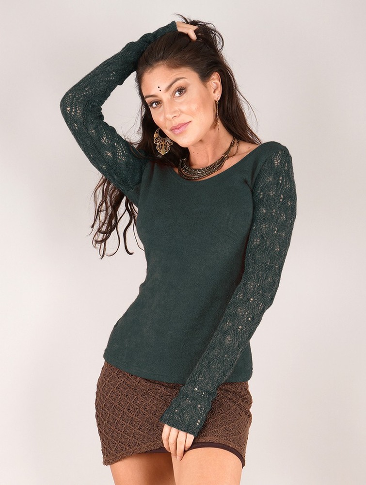 Sweter Toonzshop Oroshï Crochet Sleeve Sweater Damskie Ciemny Niebieskie | LYFTZ-3801