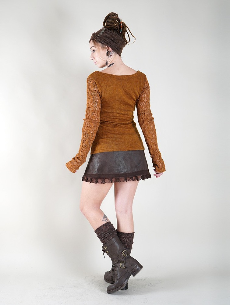 Sweter Toonzshop Oroshï Crochet Sleeve Sweater Damskie Rusty | CFMOL-3482