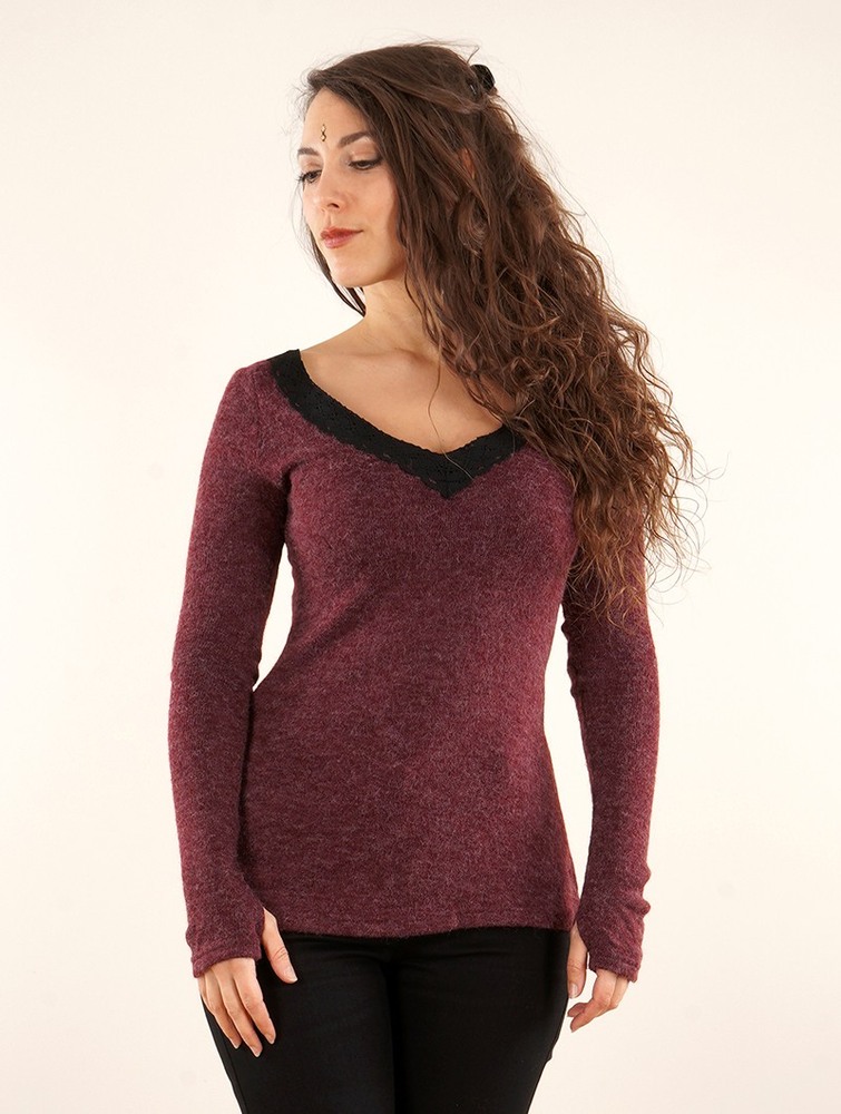 Sweter Toonzshop Ysälys Reversible Crochet-neck Sweater Damskie Wine | JWKIT-8074