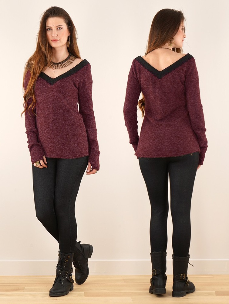 Sweter Toonzshop Ysälys Reversible Crochet-neck Sweater Damskie Wine | JWKIT-8074